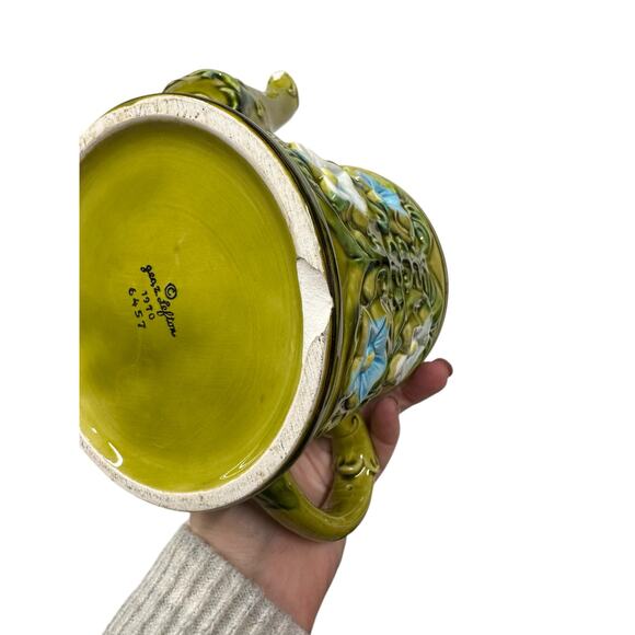 VTG Lefton Teapot Geo Z Floral Green Hand Painted Blue White Flower‎ Garden Read - Picture 8 of 14